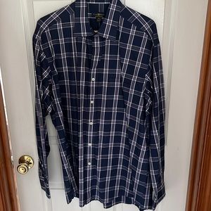 Club Room Blue, Purple, and White Button Down Long Sleeve Shirt. 16 1/2, 34/35